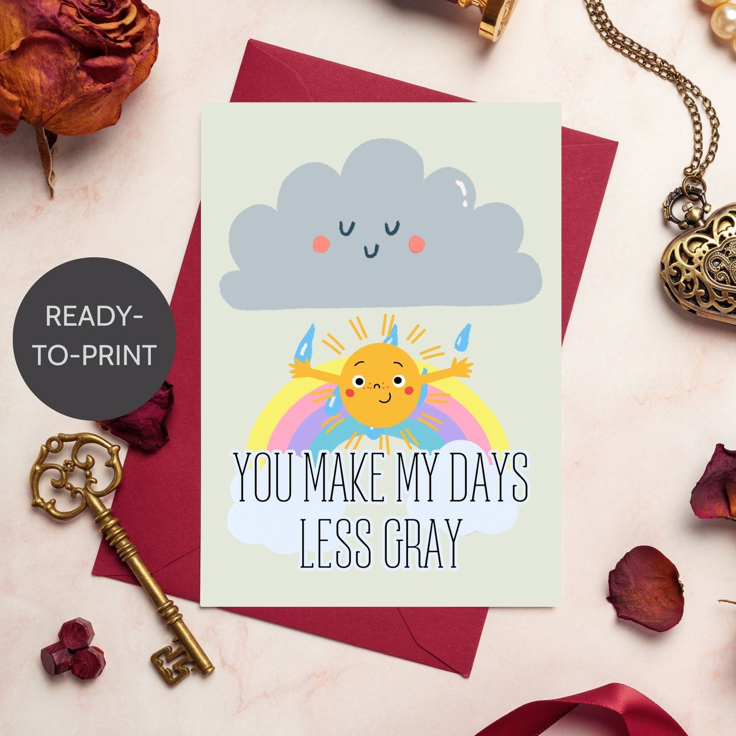 Heartfelt Printable Valentine's Day Greeting Card | 5x7 PDF with "You Make My Days Less Gray" | Instant Download | Given Crafted Wonders