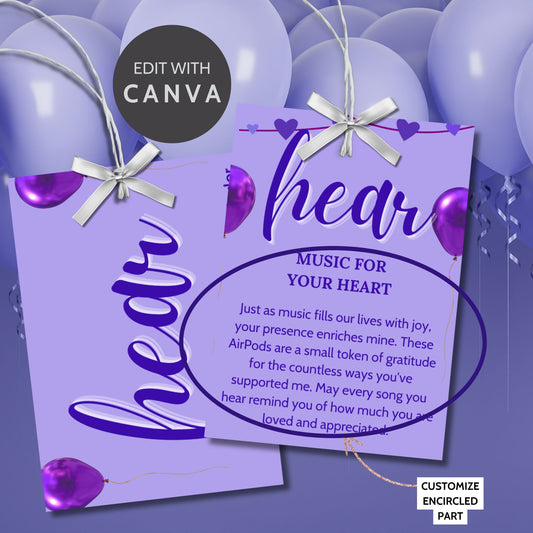 Elegant and customizable 5 Senses Birthday Gift Tags for teachers, nurses, employees, staff, bus drivers, and admin. Includes a PDF with an editable Canva template. Double-sided design with personalized descriptions and recipients name.