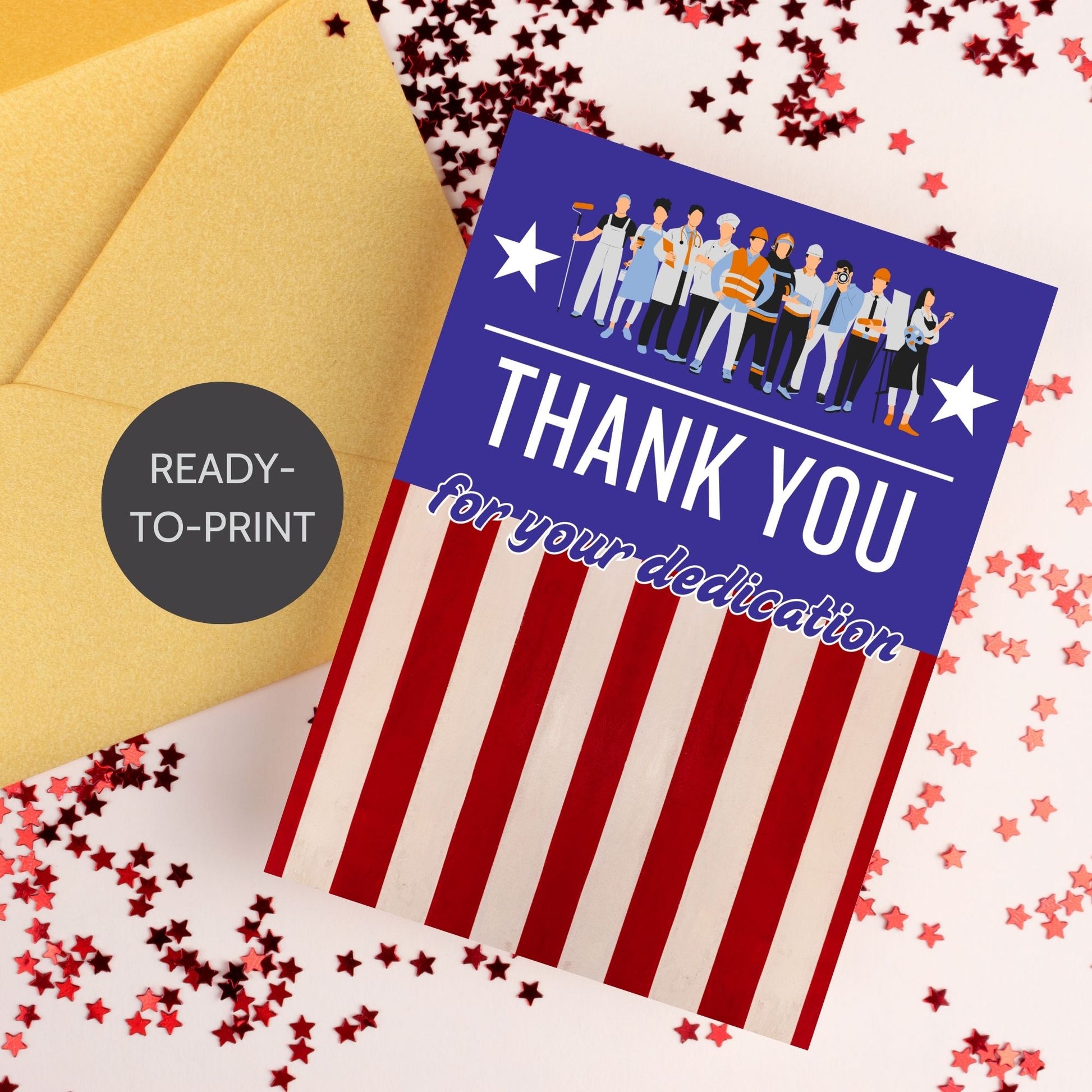 Printable Labor Day Thank You Cards - 5x7 size, featuring a patriotic design, perfect for employee appreciation and recognition, with bonus 5x7 file