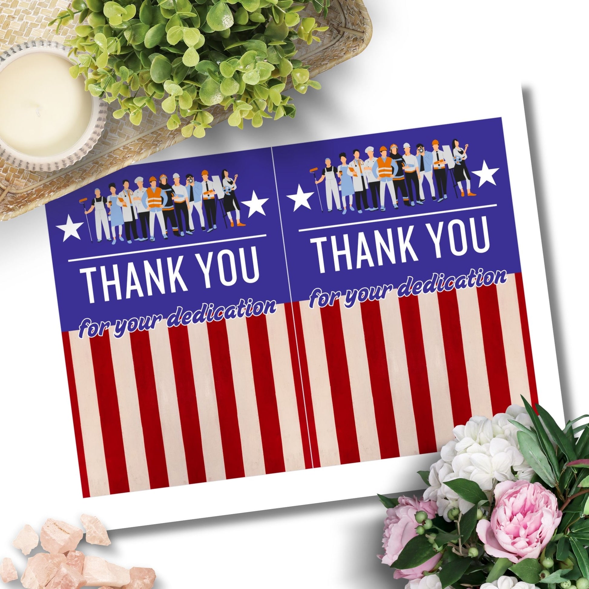 Printable Labor Day Thank You Cards - 5x7 size, featuring a patriotic design, perfect for employee appreciation and recognition, with bonus 5x7 file