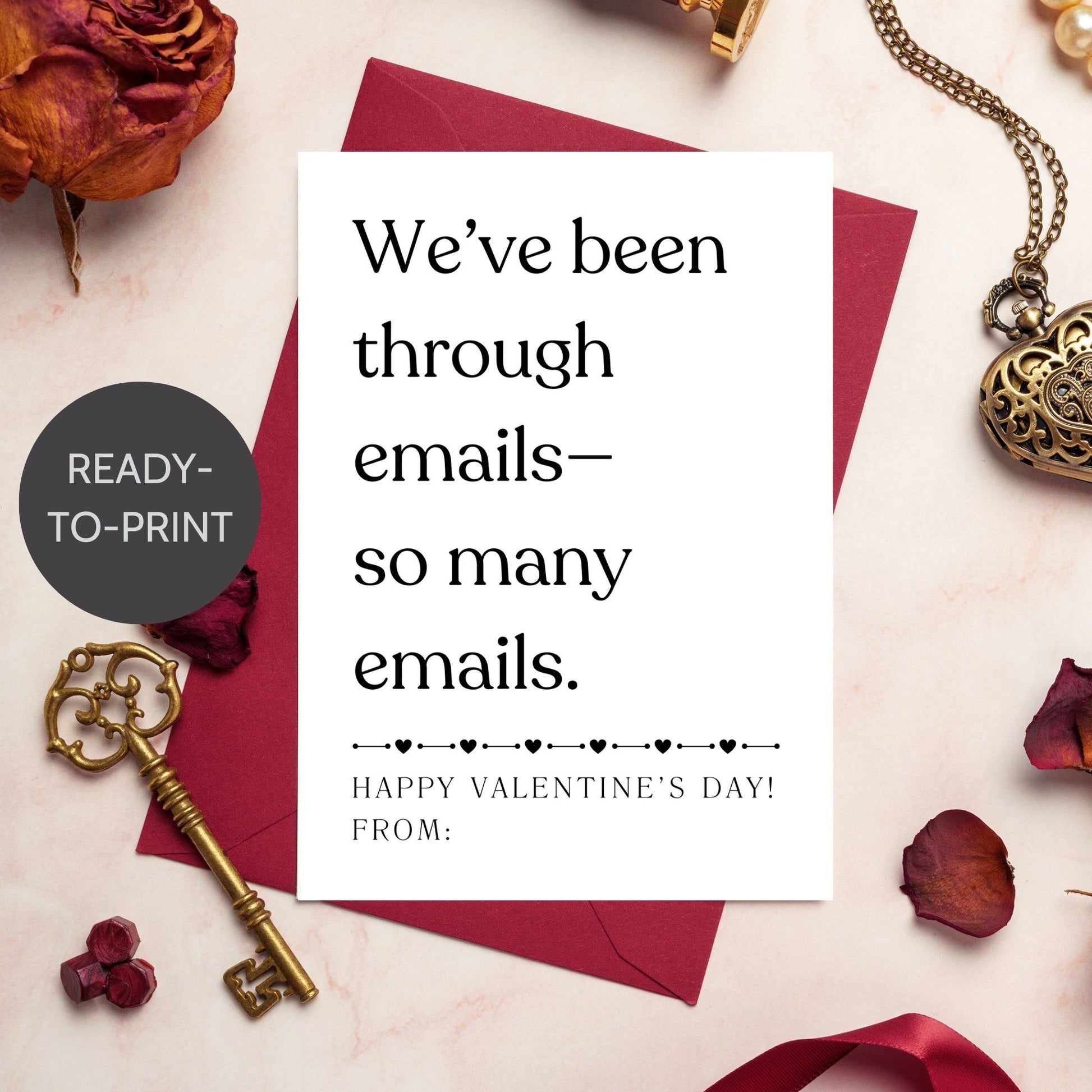 Minimalist black and white printable Valentine card for work besties featuring clean typography and office-friendly appreciation message.