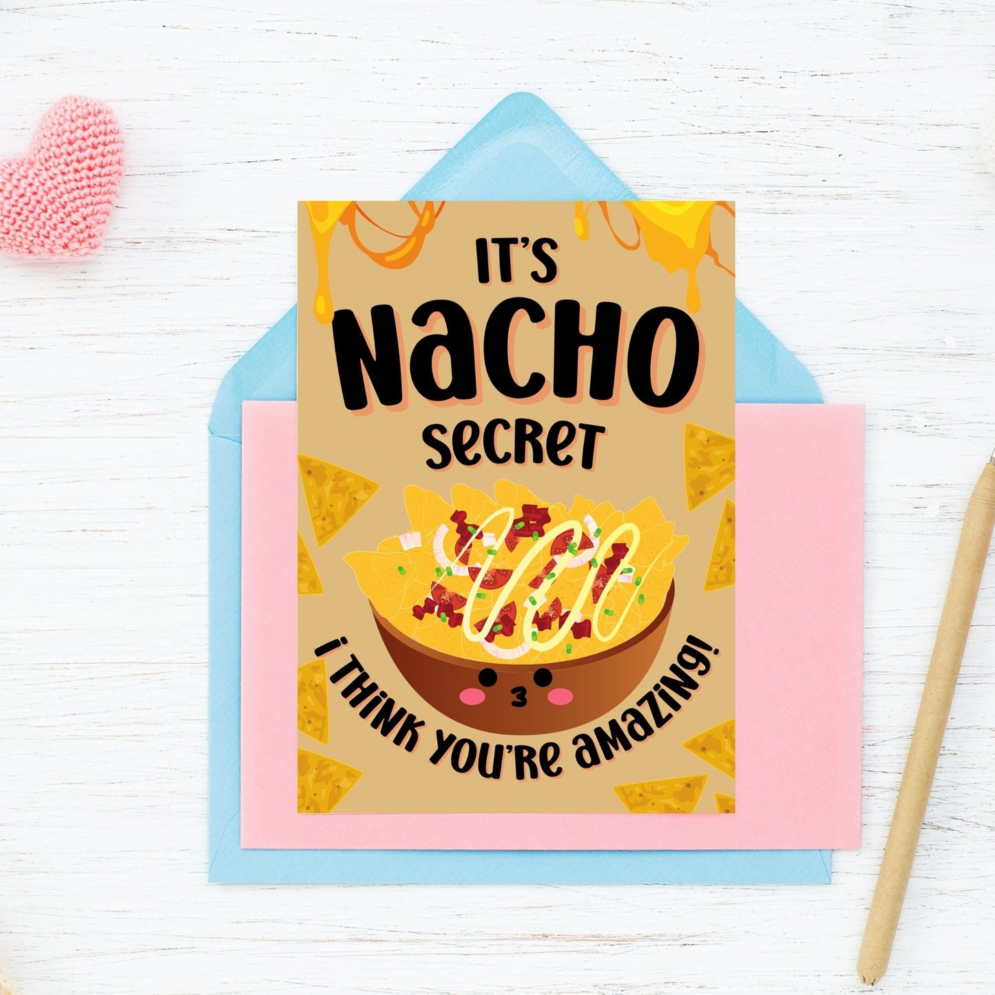 Punny Nacho-Themed Printable Valentine's Day Card | 5x7 PDF with "It’s Nacho Secret I Think You’re Amazing" | Instant Download | Given Crafted Wonders