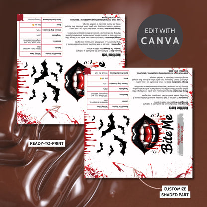Design templates with 'Bite Me' graphic and text on a brown background, featuring Canva editing option.