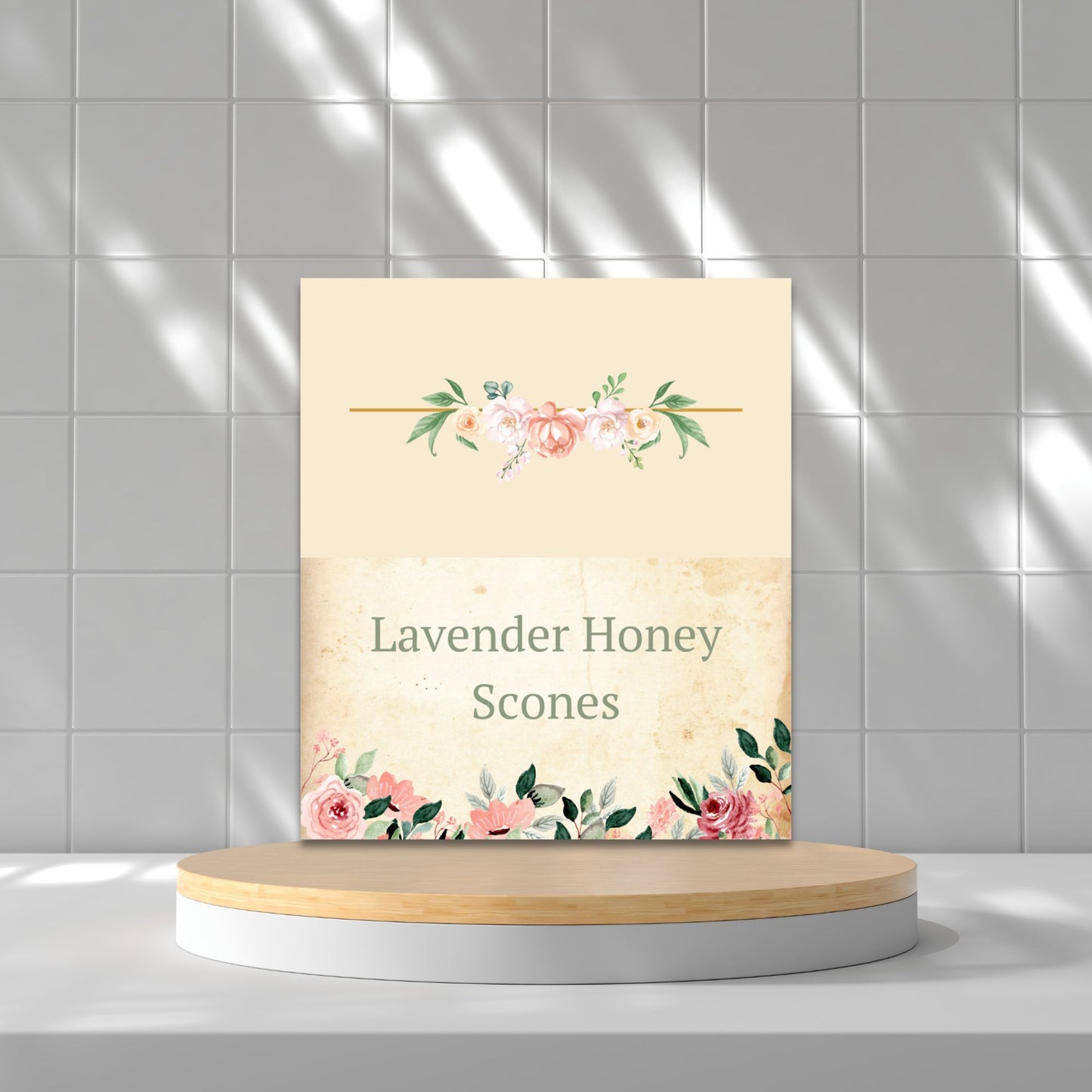 A vintage-inspired botanical tea party place card featuring delicate watercolor florals, an antique parchment background, and elegant typography. Editable text in Canva, fixed design, perfect for bridal showers, weddings, and tea parties.