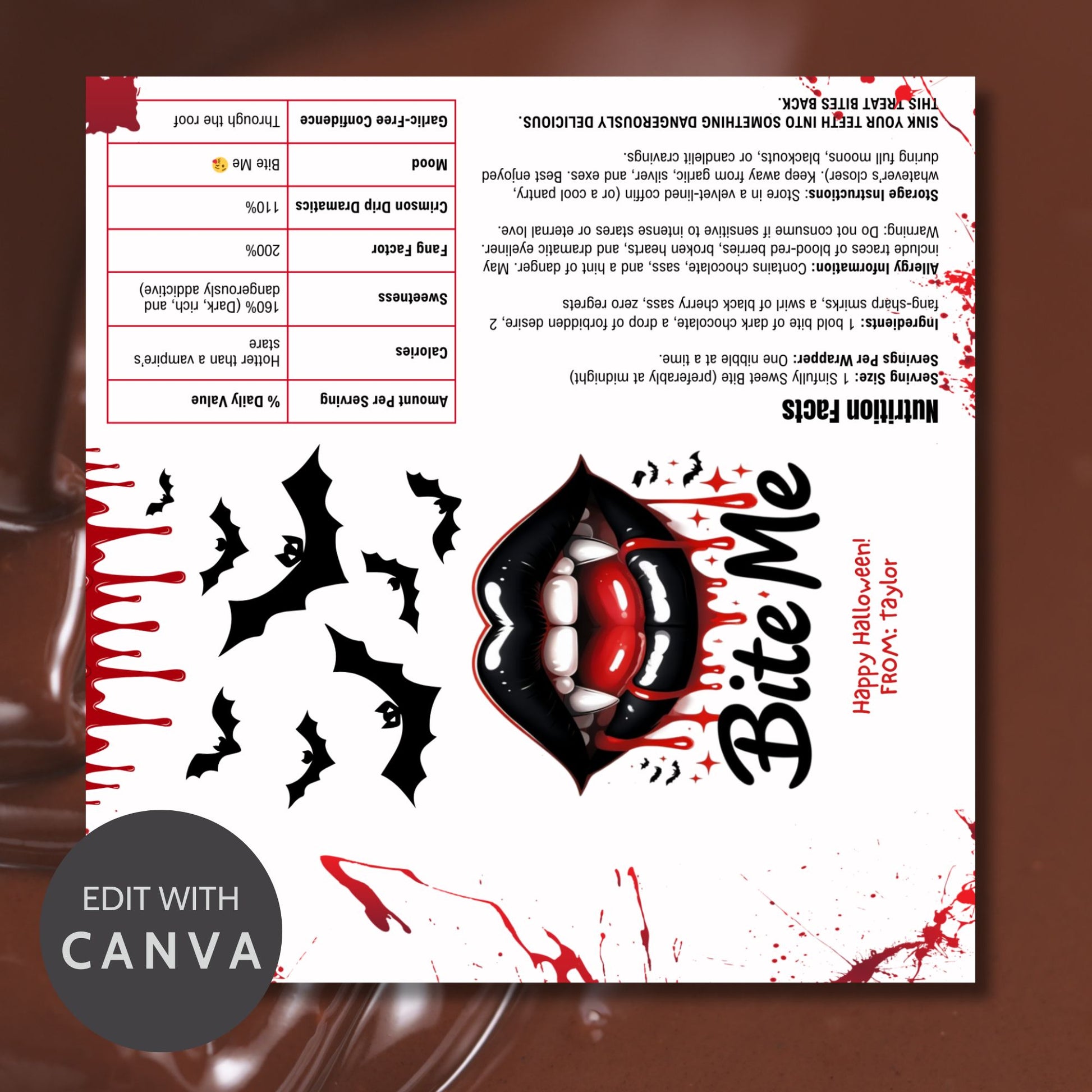 Halloween-themed flyer with vampire design and text on a white background