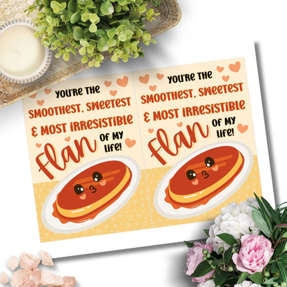 Printable Valentine’s Day card featuring the phrase “You’re the Smoothest, Sweetest Flan” with a Leche Flan-inspired design. Designed as a 5x7 PDF on an 8.5 x 11 sheet with two cards per page. A punny and heartfelt Valentine’s card for Filipino food lovers.