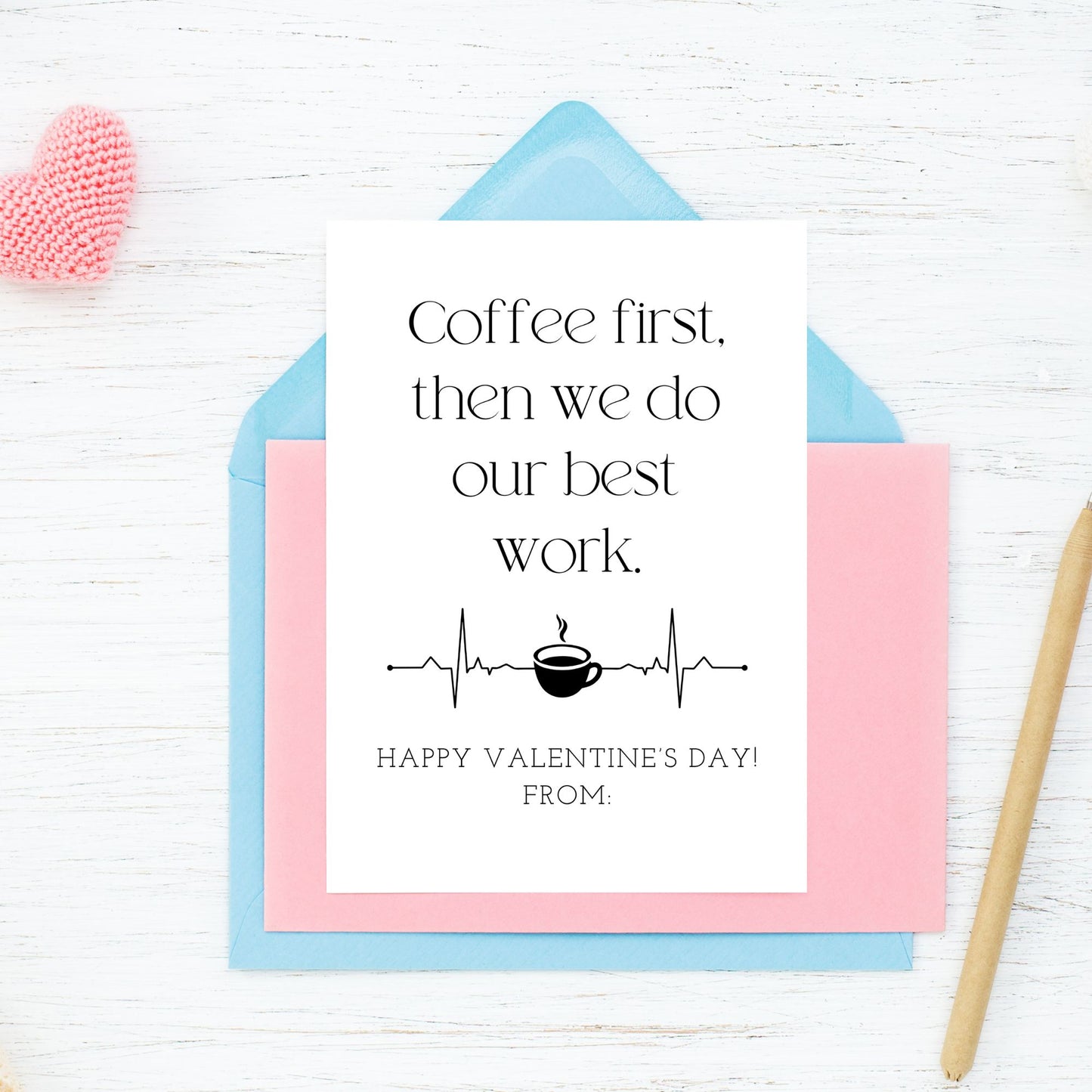 Minimalist black and white rhyming Valentine card printable for work besties and coworkers, designed in a clean office-friendly style.