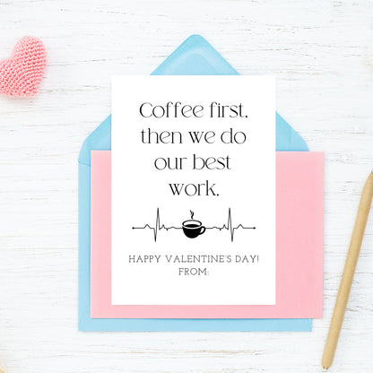 Minimalist black and white rhyming Valentine card printable for work besties and coworkers, designed in a clean office-friendly style.