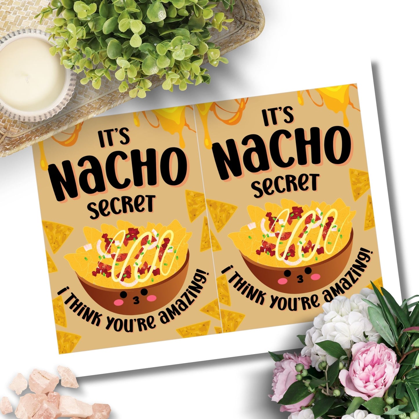 Punny Nacho-Themed Printable Valentine's Day Card | 5x7 PDF with "It’s Nacho Secret I Think You’re Amazing" | Instant Download | Given Crafted Wonders