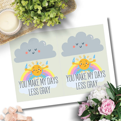 Heartfelt Printable Valentine's Day Greeting Card | 5x7 PDF with "You Make My Days Less Gray" | Instant Download | Given Crafted Wonders