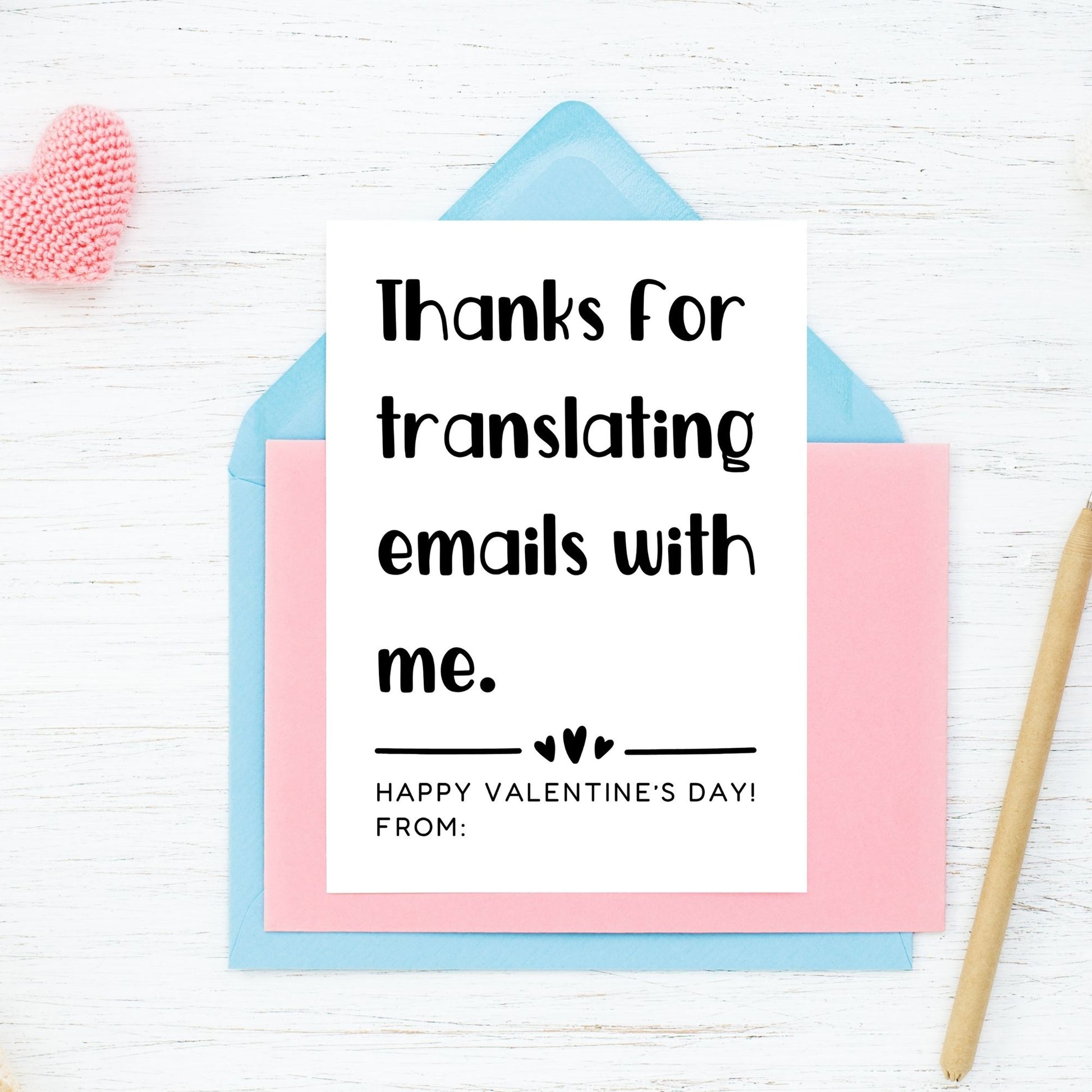 Minimalist black and white printable Valentine card for work besties featuring clean typography and office-friendly appreciation message.