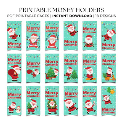 Set of printable money holders with Santa Claus designs on a white background