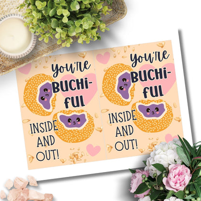 Punny Filipino Food Buchi-Themed Printable Valentine's Day Card | 5x7 PDF with "You’re Buchiful Inside and Out" | Instant Download | Given Crafted Wonders