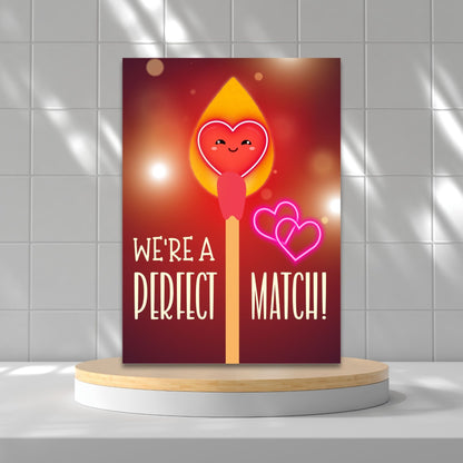 Printable Valentine’s Day Greeting Card featuring the phrase “We're a Perfect Match.” Designed as a 5x7 PDF on an 8.5 x 11 sheet with two cards per page. A romantic and heartfelt Valentine’s card for couples and loved ones.