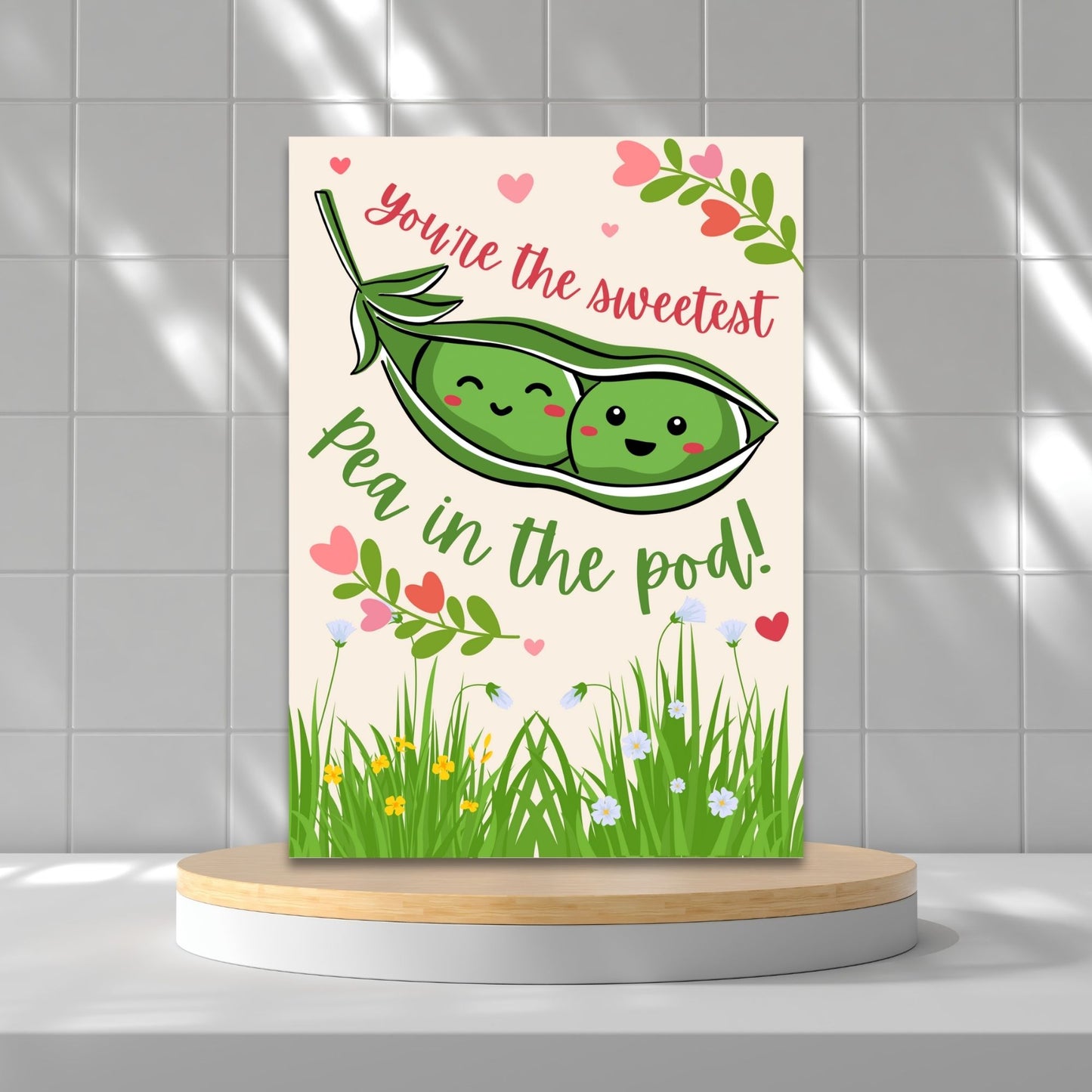 Printable Valentine’s Day Greeting Card featuring the phrase “You’re the Sweetest Pea in the Pod” with a cute pea pod design. Designed as a 5x7 PDF on an 8.5 x 11 sheet with two cards per page. A sweet and punny Valentine’s card for loved ones.