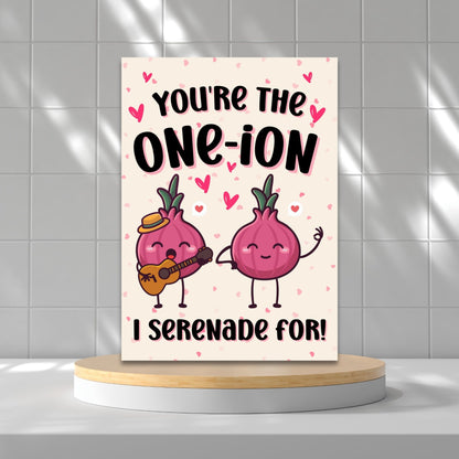 Punny Onion-Themed Printable Valentine's Day Card | 5x7 PDF with "You’re the One-ion a Serenade For" | Instant Download | Given Crafted Wonders