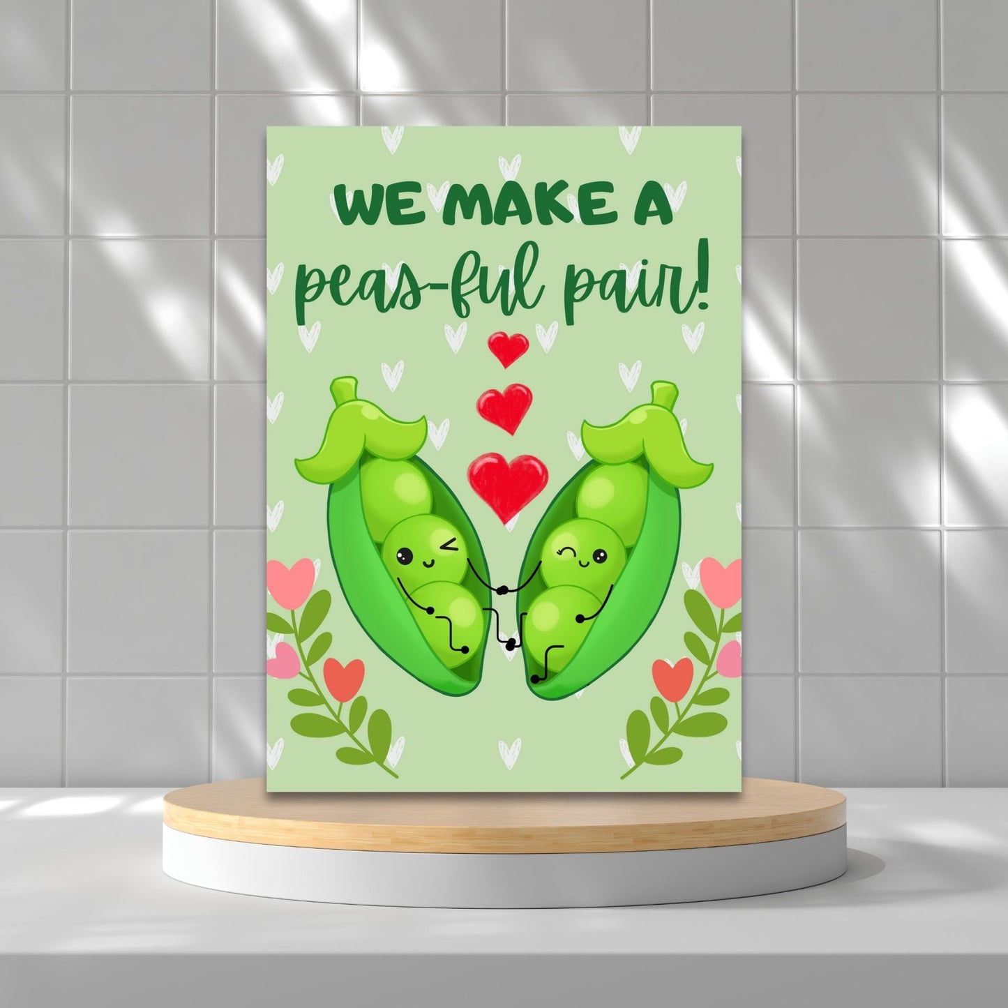 Punny Pea-Themed Printable Valentine's Day Card | 5x7 PDF with "We Make a Peasful Pair" | Instant Download | Given Crafted Wonders