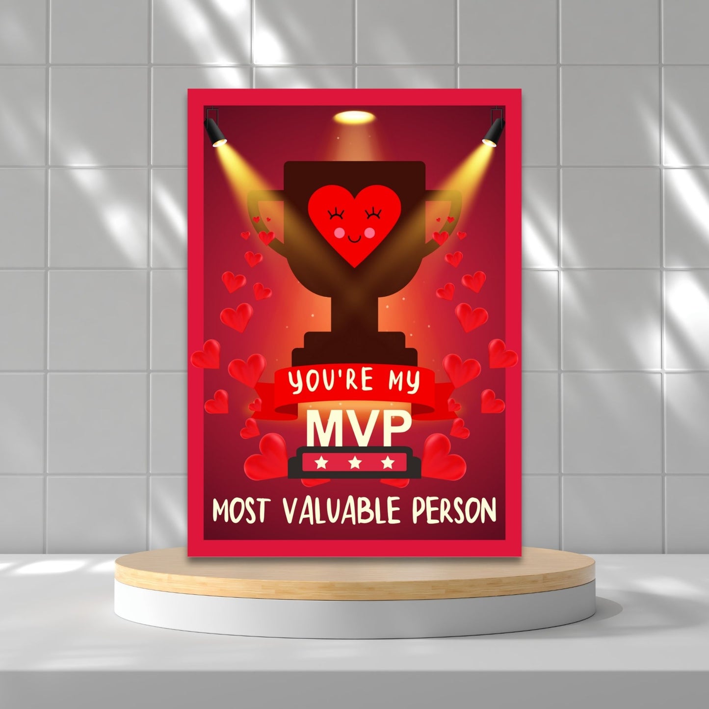 Printable Valentine’s Day Greeting Card featuring the phrase “You're My MVP.” Designed as a 5x7 PDF on an 8.5 x 11 sheet with two cards per page. A fun and motivational Valentine’s card for sports lovers.