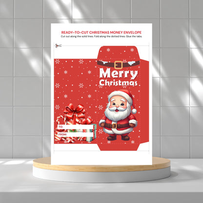 Christmas money envelope with Santa Claus design on a white background