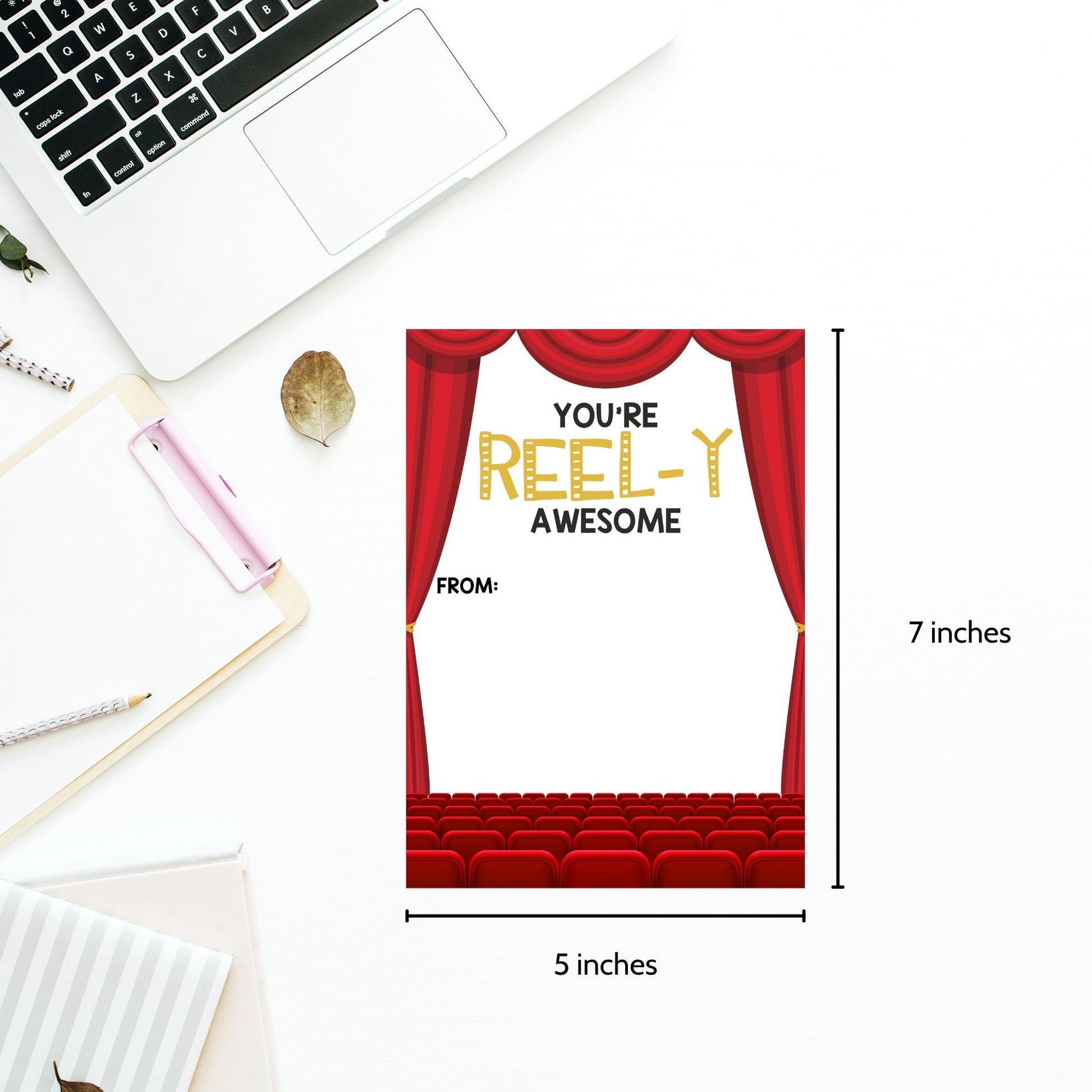 Printable movie theater gift card holders for students and anyone, 5x7 inches, laid out on an 8.5 x 11 inch sheet, with a playful "You're REELY Awesome" message.