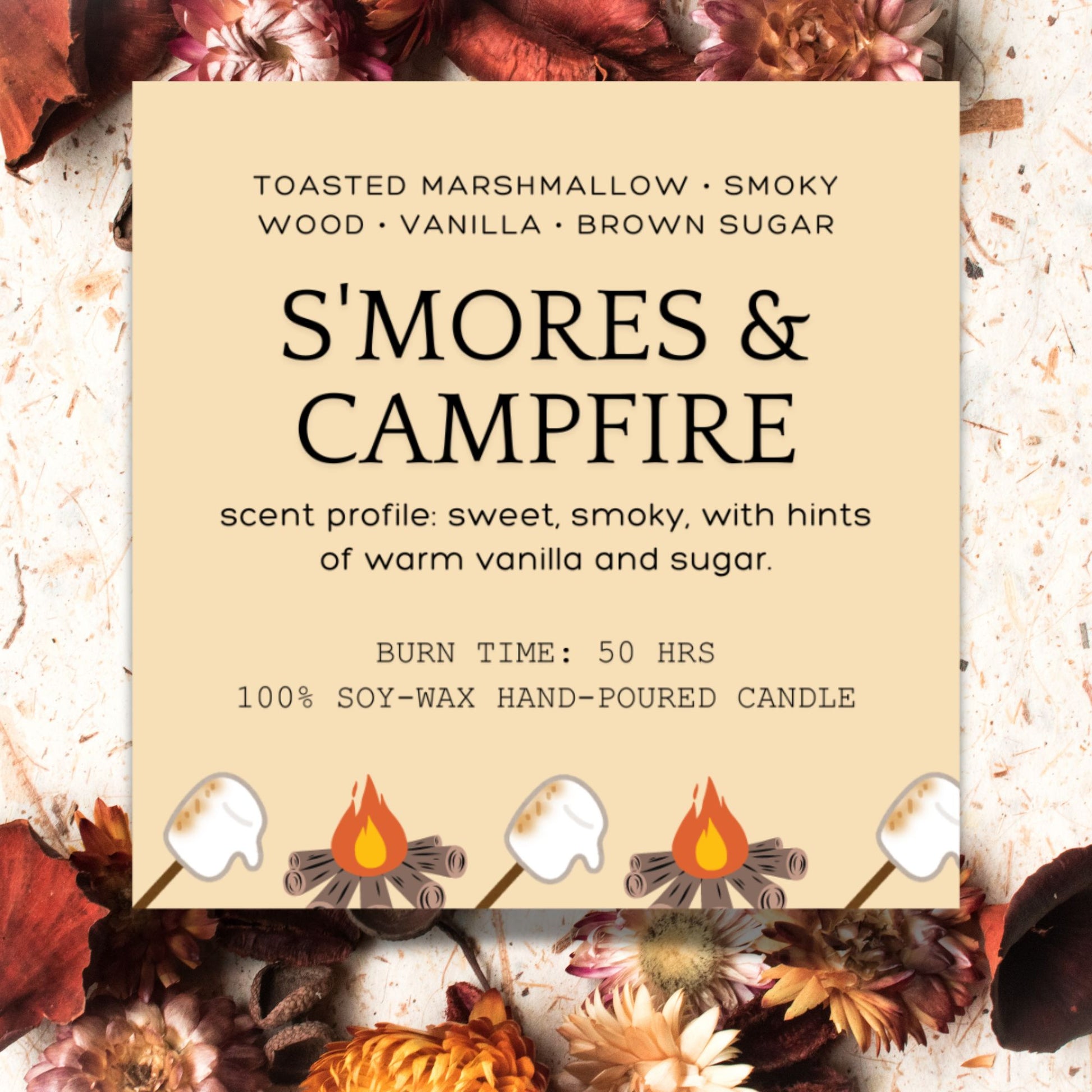 A set of 10 editable Fall-themed candle labels featuring autumn-inspired designs and scents, perfect for adding a personal touch to your candles. The labels are 2.75 inches square and come with a link to a customizable Canva template.