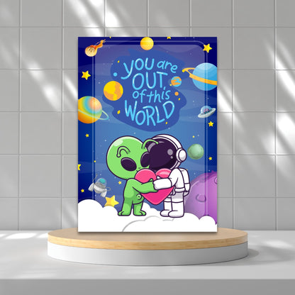 Printable Valentine’s Day Greeting Card featuring the phrase “You Are Out of This World.” Designed as a 5x7 PDF on an 8.5 x 11 sheet with two cards per page. A cosmic and fun Valentine’s card for space lovers.