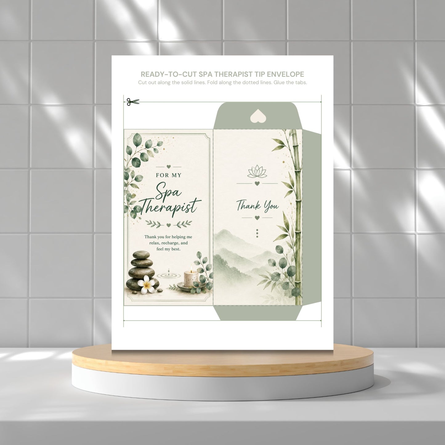 Printable Spa Therapist Tip Envelopes Bundle | 10 Elegant Spa Thank You Money Holders | Massage Therapist Appreciation Gift | Instant Download PDF