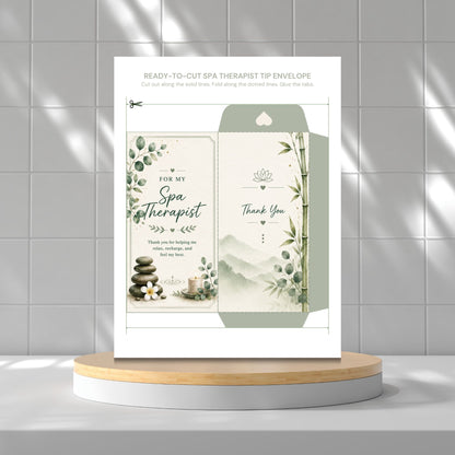 Printable Spa Therapist Tip Envelopes Bundle | 10 Elegant Spa Thank You Money Holders | Massage Therapist Appreciation Gift | Instant Download PDF