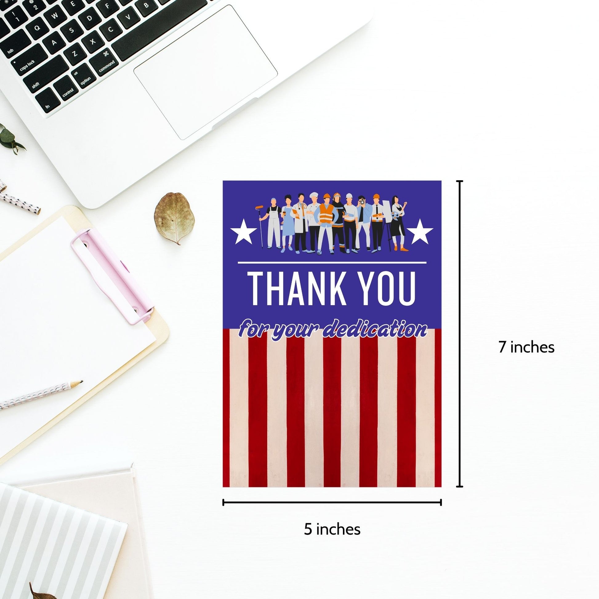 Printable Labor Day Thank You Cards - 5x7 size, featuring a patriotic design, perfect for employee appreciation and recognition, with bonus 5x7 file