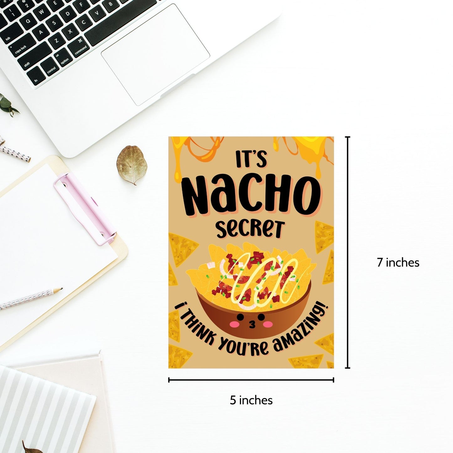 Punny Nacho-Themed Printable Valentine's Day Card | 5x7 PDF with "It’s Nacho Secret I Think You’re Amazing" | Instant Download | Given Crafted Wonders