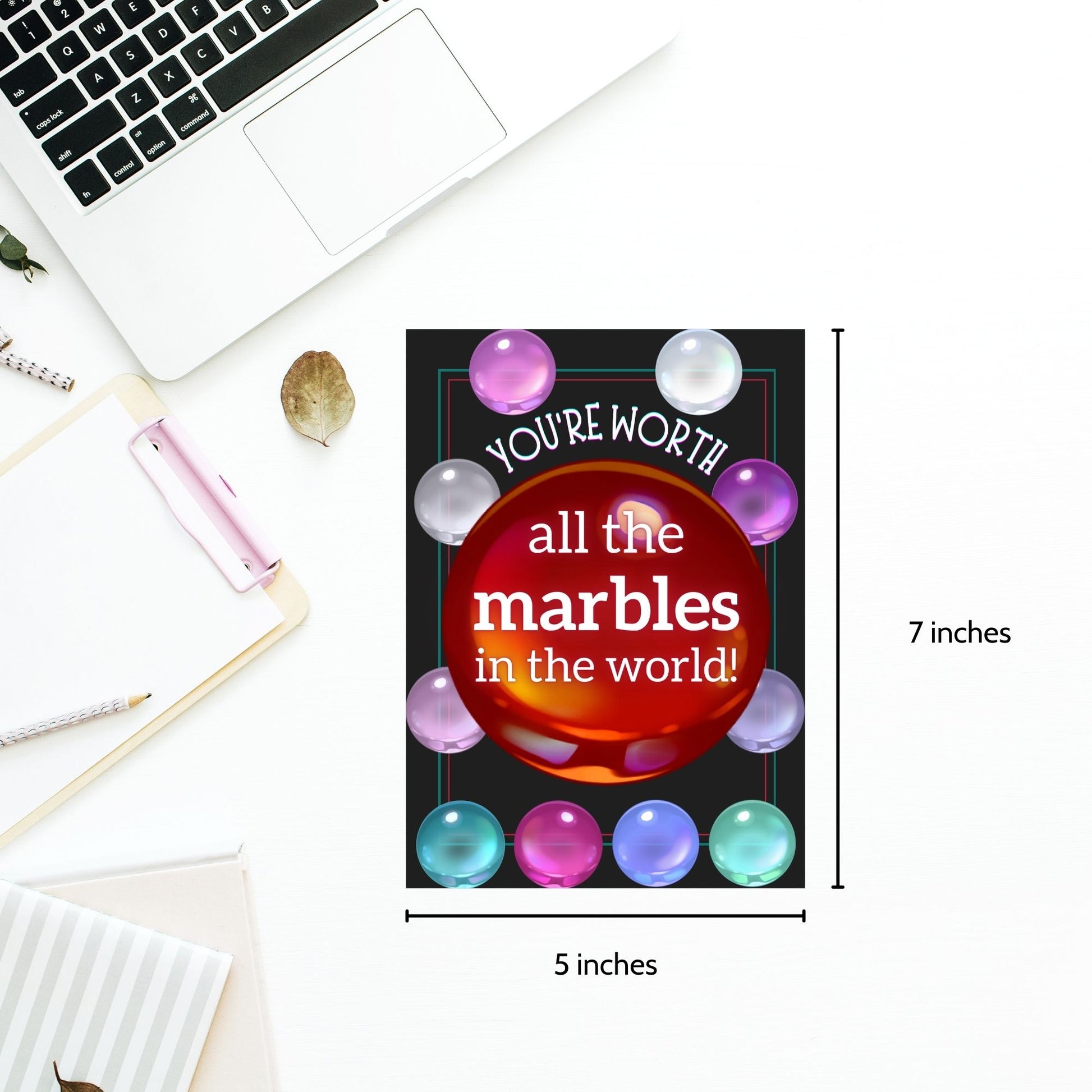 A Squid Game-inspired printable Valentine's Day card featuring a marbles theme. The card has a bold, fun design with the phrase "You're Worth All the Marbles in the World," making it a perfect gift for fans of the show, gamers, and pop culture enthusiasts.