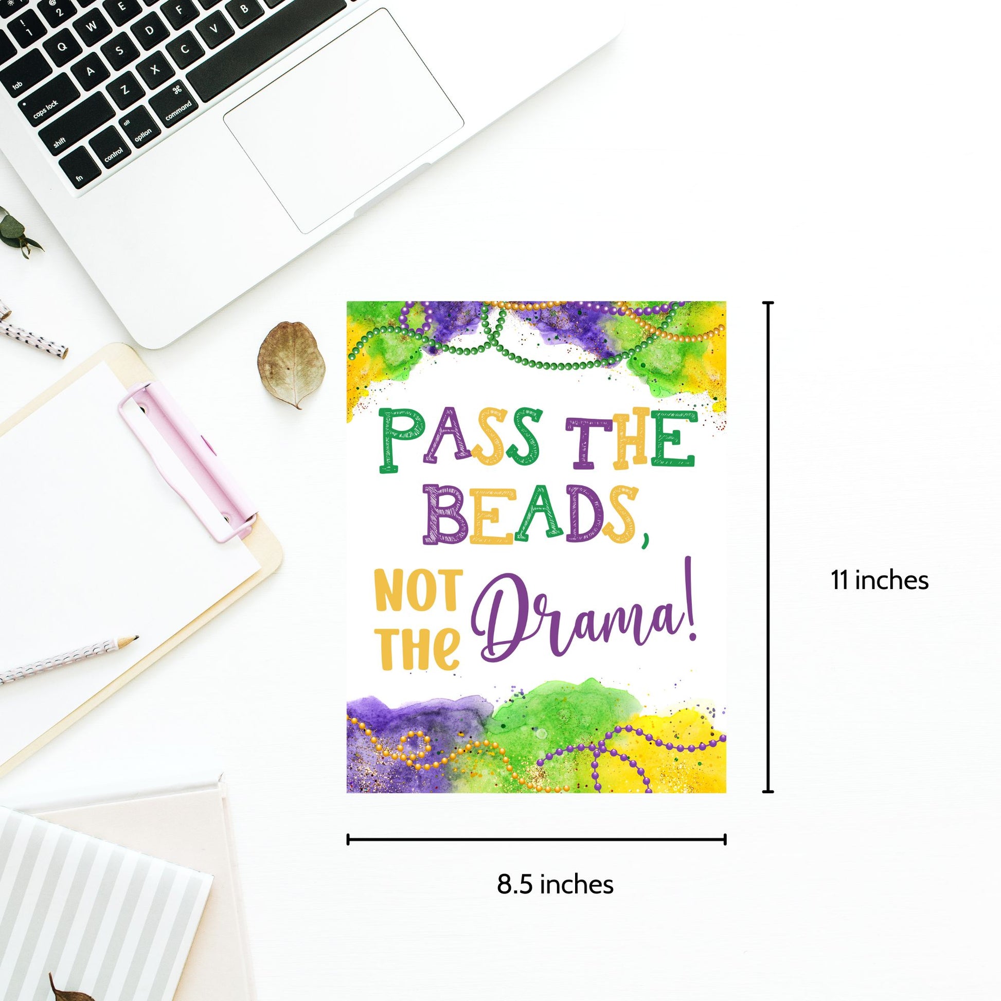 Printable Mardi Gras table toppers featuring fun and playful quotes in bright purple, gold, and green, perfect for party decorations, centerpieces, and festive event setups.