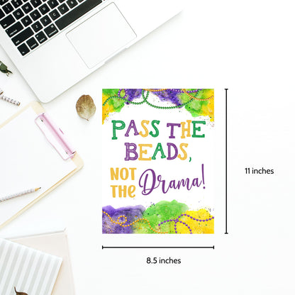 Printable Mardi Gras table toppers featuring fun and playful quotes in bright purple, gold, and green, perfect for party decorations, centerpieces, and festive event setups.