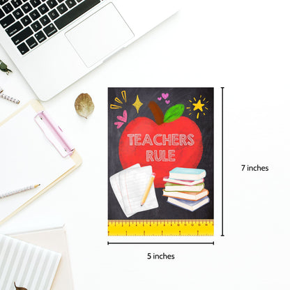 Printable Teacher Appreciation Greeting Card with colorful “Teachers Rule” ruler design – 5x7 digital download