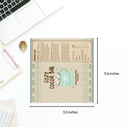 Measurement chart of a decorative mat with text and graphics, placed on a desk with stationery items.