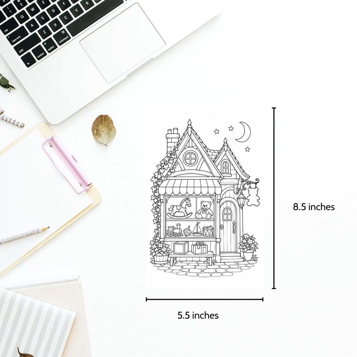 Tiny Shops After Dark printable coloring book featuring detailed miniature storefronts, moonlit shop scenes, and colorful illustrated covers.