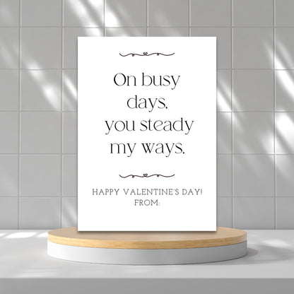 Minimalist black and white rhyming Valentine card printable for work besties and coworkers, designed in a clean office-friendly style.