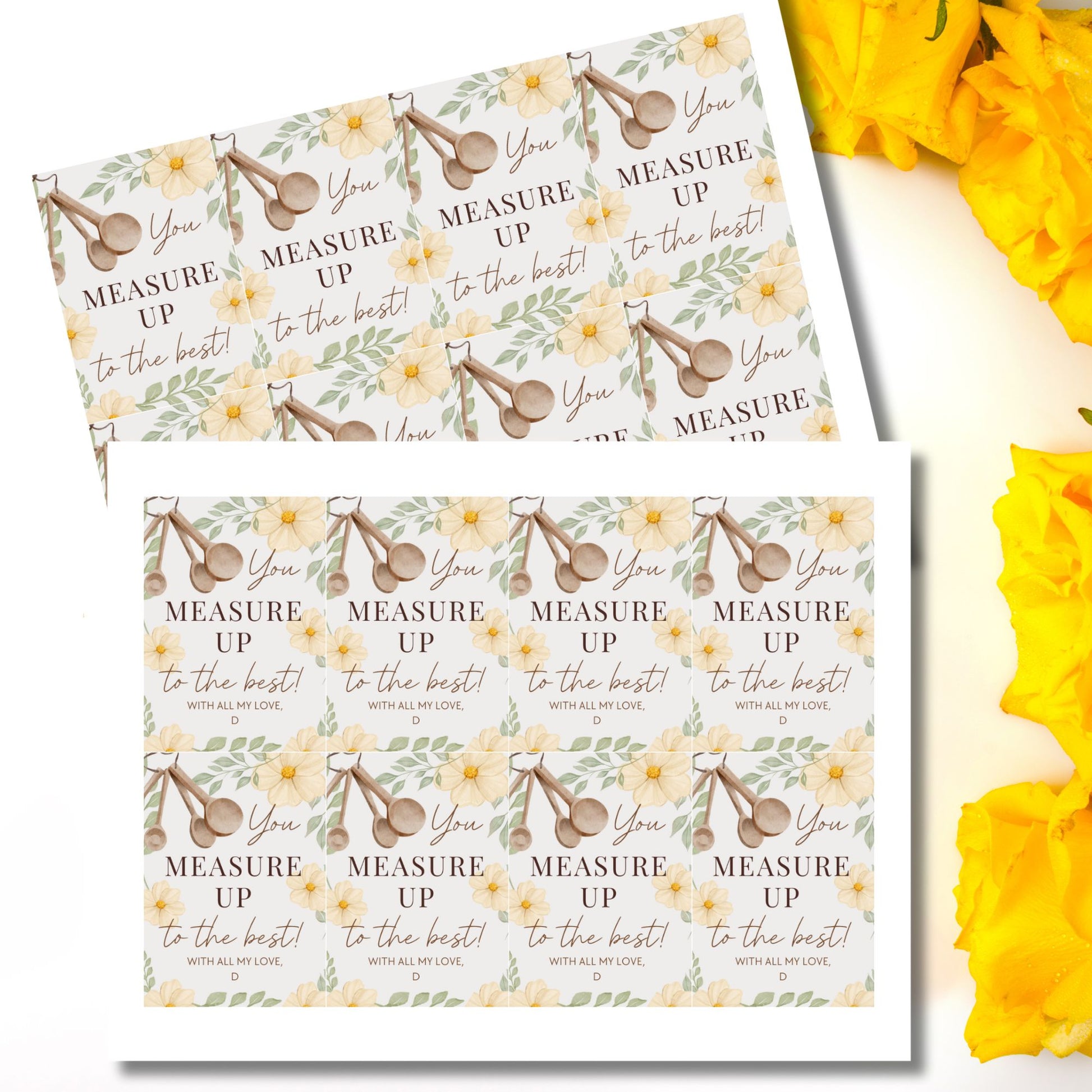 Printable and editable gift tag that reads “You Measure Up to the Best” with cute kitchen theme, perfect for caregivers, nurses, or staff appreciation.