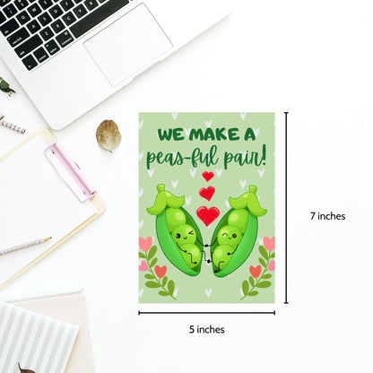 Punny Pea-Themed Printable Valentine's Day Card | 5x7 PDF with "We Make a Peasful Pair" | Instant Download | Given Crafted Wonders