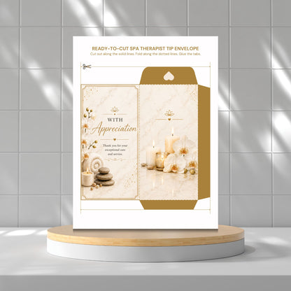Printable Spa Therapist Tip Envelopes Bundle | 10 Elegant Spa Thank You Money Holders | Massage Therapist Appreciation Gift | Instant Download PDF