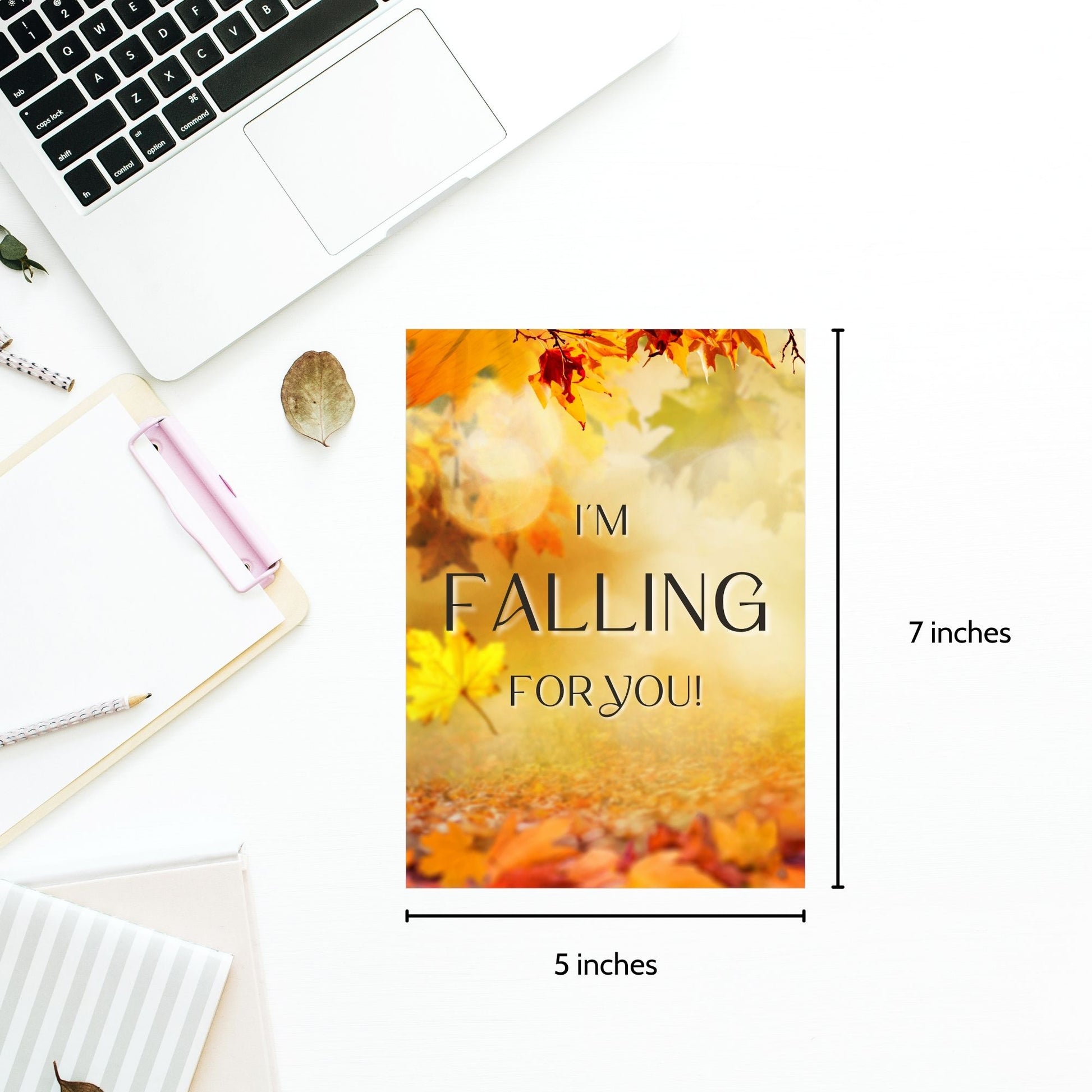 Printable Fall Greeting Card featuring a playful autumn design with the message 'I'm Falling for You,' ideal for expressing romantic feelings this season.