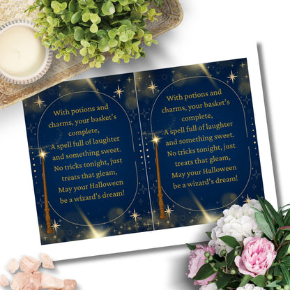 Halloween-themed card with text and decorative elements on a white background