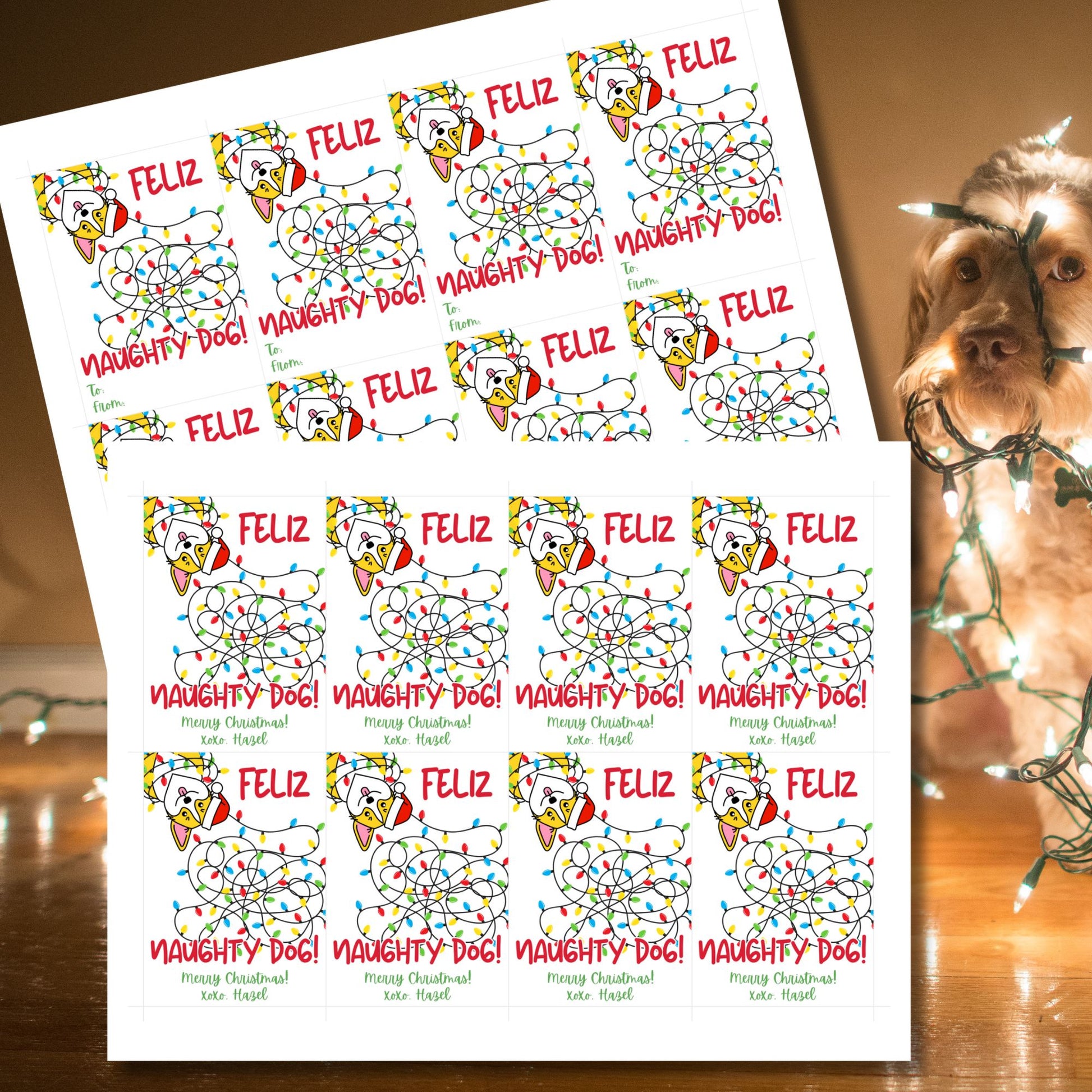 Feliz Naughty Dog Christmas Gift Tags for Pets Printable