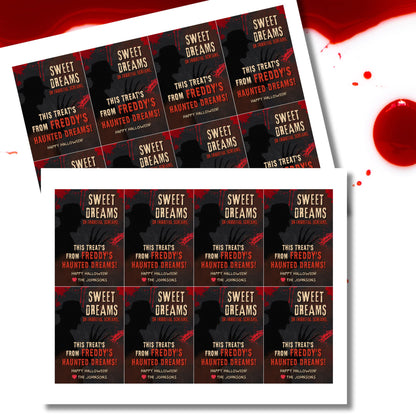Multiple 'Sweet Dreams' Halloween posters with red and black design on a white background.