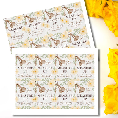 Printable and editable gift tag that reads “You Measure Up to the Best” with cute kitchen theme, perfect for caregivers, nurses, or staff appreciation.