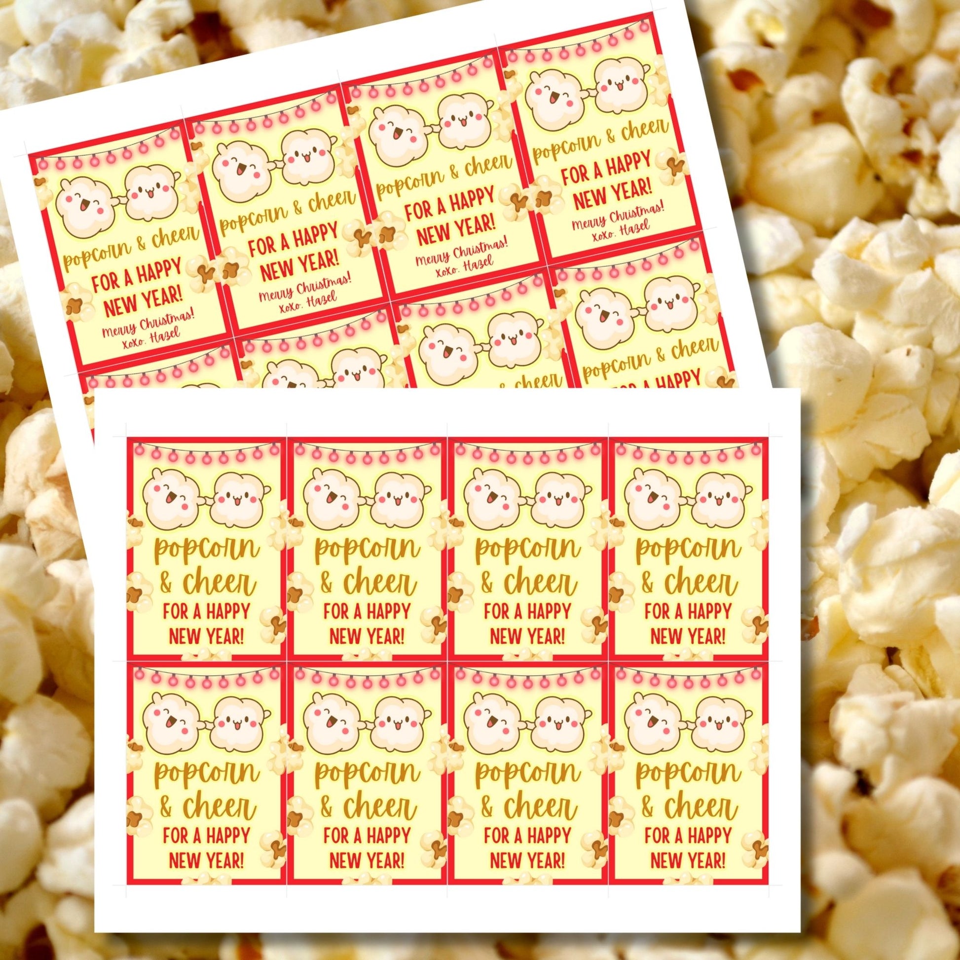 Popcorn Cheer for a Happy New Year! Holiday Gift Tags
