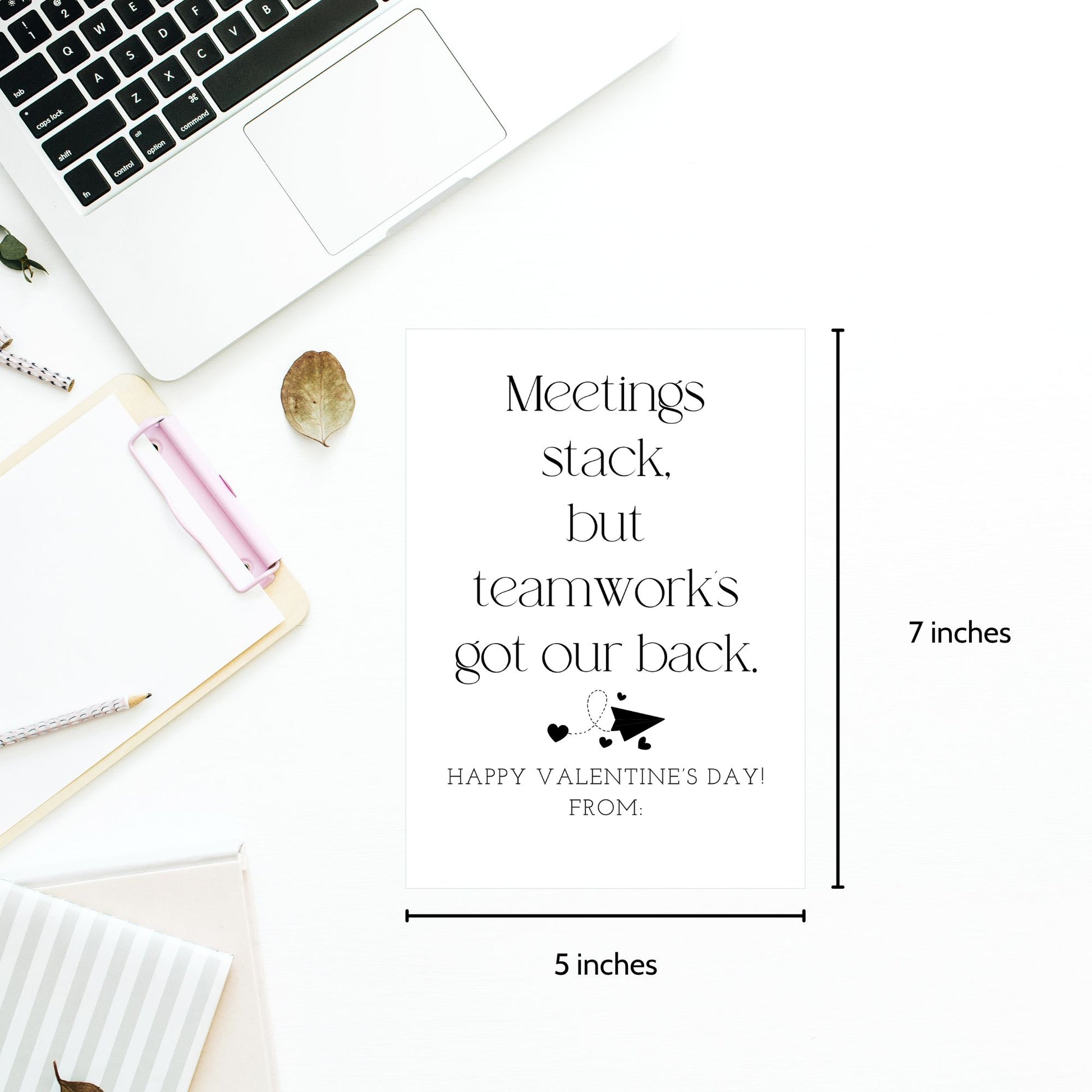 Minimalist black and white rhyming Valentine card printable for work besties and coworkers, designed in a clean office-friendly style.