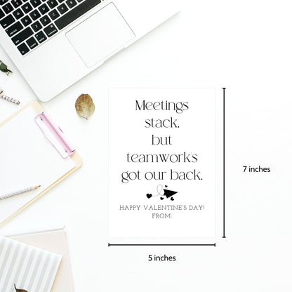 Minimalist black and white rhyming Valentine card printable for work besties and coworkers, designed in a clean office-friendly style.