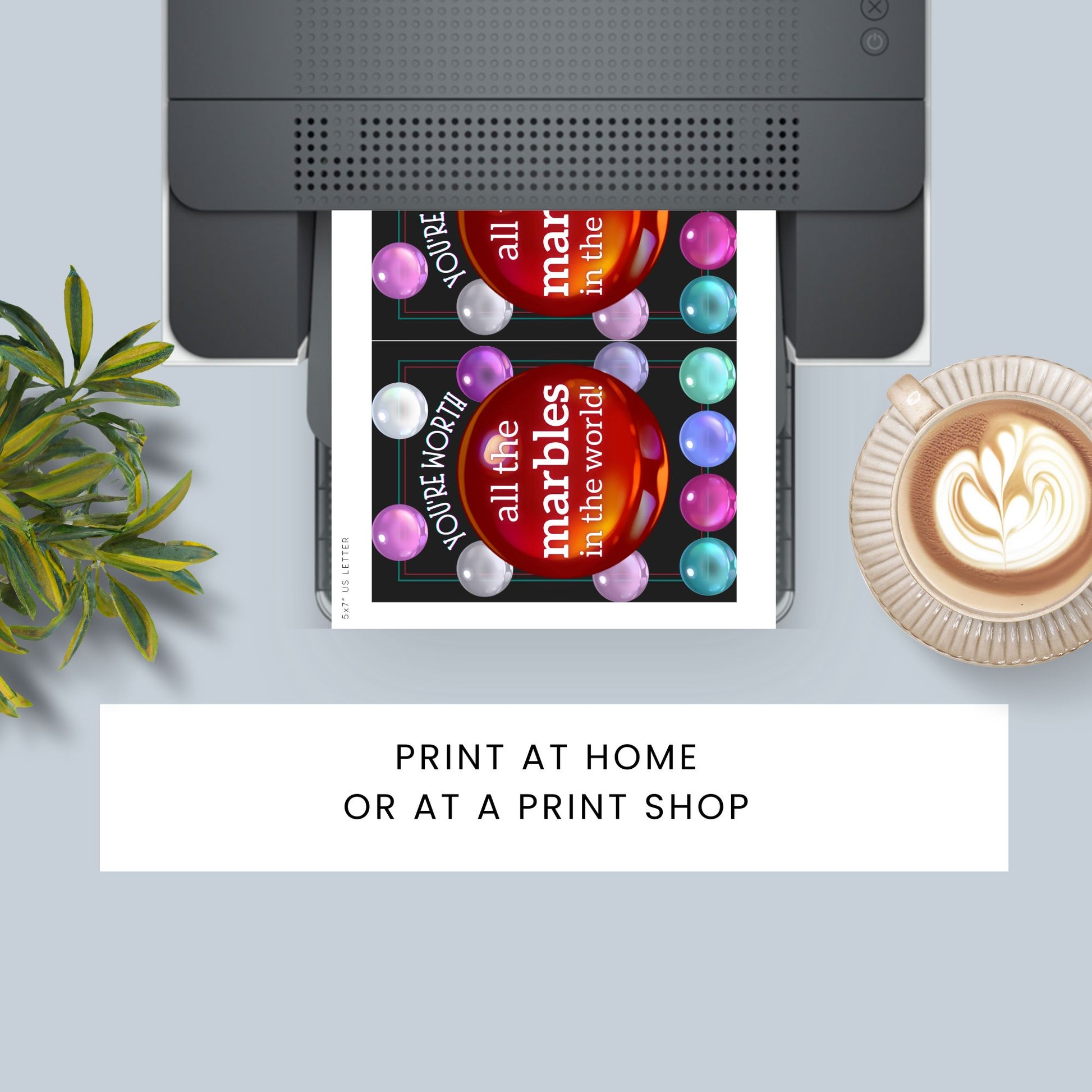 A Squid Game-inspired printable Valentine's Day card featuring a marbles theme. The card has a bold, fun design with the phrase "You're Worth All the Marbles in the World," making it a perfect gift for fans of the show, gamers, and pop culture enthusiasts.