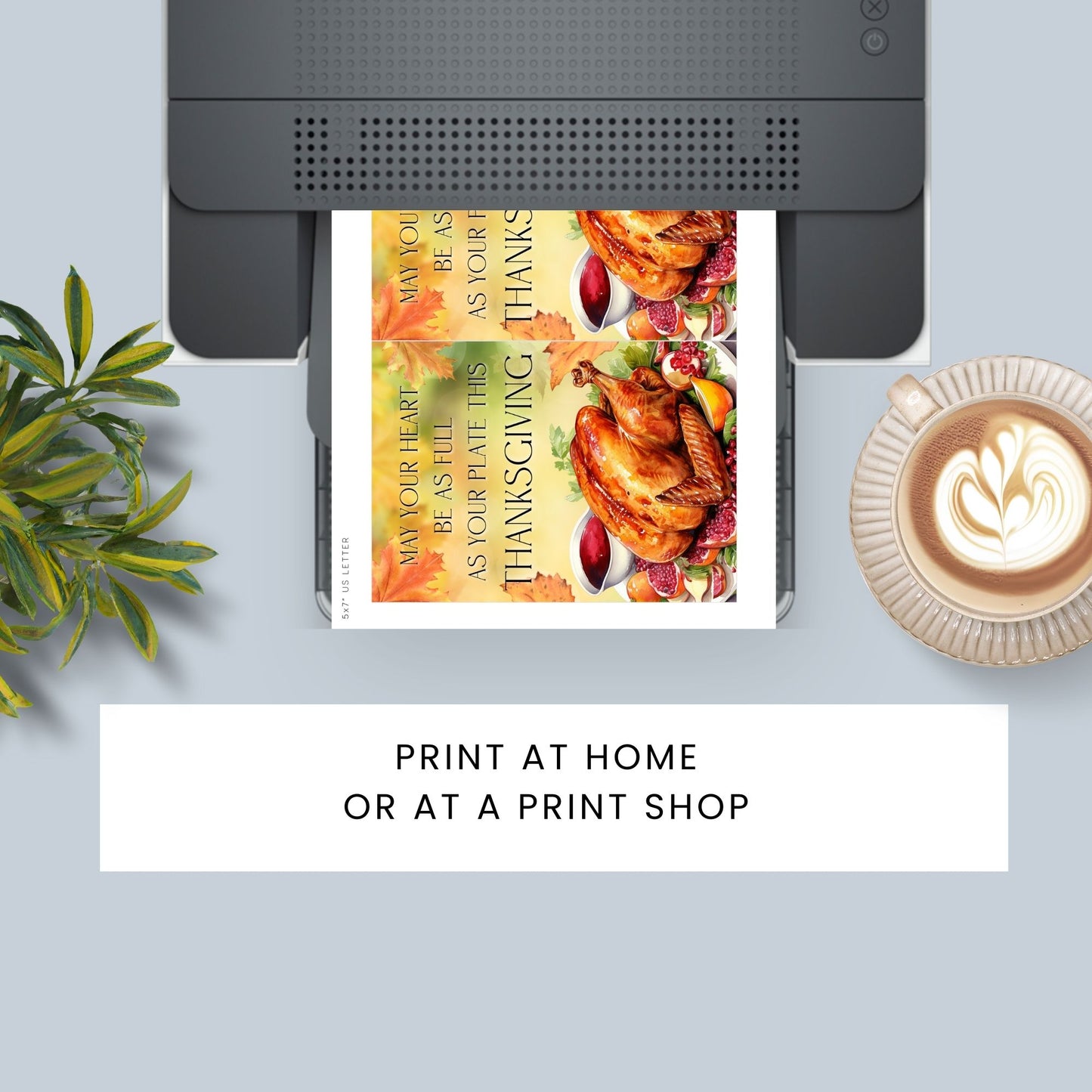 Printable Thanksgiving Greeting Card with the message 'May Your Heart Be as Full as Your Plate This Thanksgiving,' featuring festive fall designs.